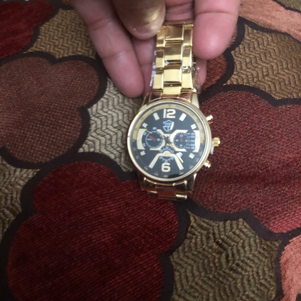 Gold Tone Men's Chronograph Watch with Black Dial